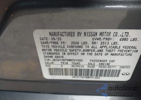 2021 Infiniti Q50 Pure from USA, damaged, VIN JN1EV7AP5MM701582
